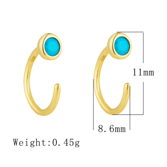 The Silent Move S925 Sterling Silver C-Hoop Earrings with Malachite Inlay (2 Colors)